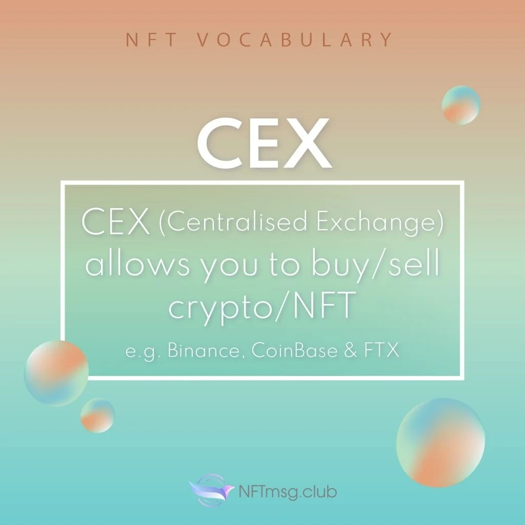 CEX (Centralised Exchange) allows you to buy/sell crypto/NFT.